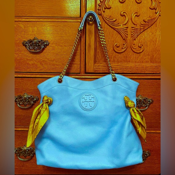 Tory Burch Baby Blue Marion Slouchy Tote - Picture 1 of 13